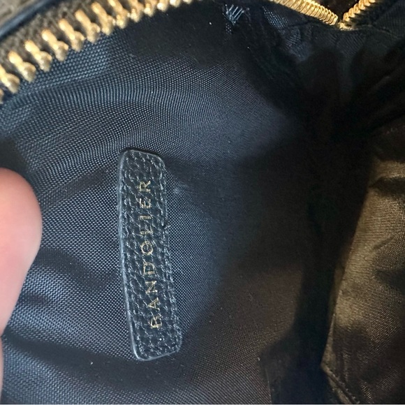 Bandolier Black Leather Phone Crossbody with Gold Accents - Picture 8 of 10